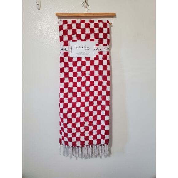 Nicole Miller Home Chenille Throw Blanket Pink White Checkered Fringe 50x70 New - Picture 7 of 13